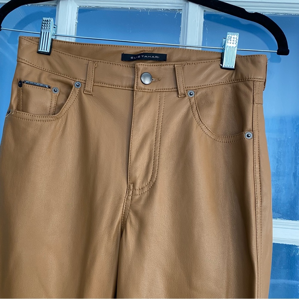Elie Tahari Vegan Leather Pants Desert Tan sz 2 - Picture 6 of 11